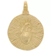 20.5mm Round irregular textured pendant - Heart pattern - Fine Gold plated x1