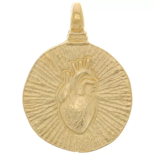20.5mm Round irregular textured pendant - Heart pattern - Fine Gold plated x1