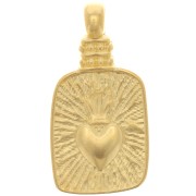 25x12mm Textured Rectangle Pendant - Ex-voto Heart - Fine Gold Plated x1