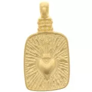 25x12mm Textured Rectangle Pendant - Ex-voto Heart - Fine Gold Plated x1
