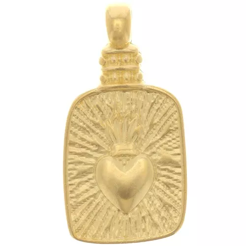 25x12mm Textured Rectangle Pendant - Ex-voto Heart - Fine Gold Plated x1