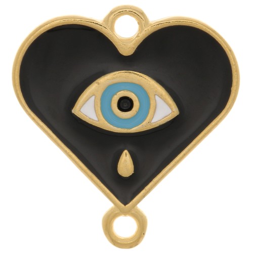 18x17mm Spacer with eye pattern and epoxy resin - Fine gold plating - Black x1