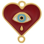 18x17mm Spacer with eye pattern and epoxy resin - Fine gold plating - Red x1