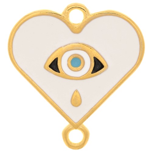 18x17mm Spacer with eye pattern and epoxy resin - Fine gold plating - White x1