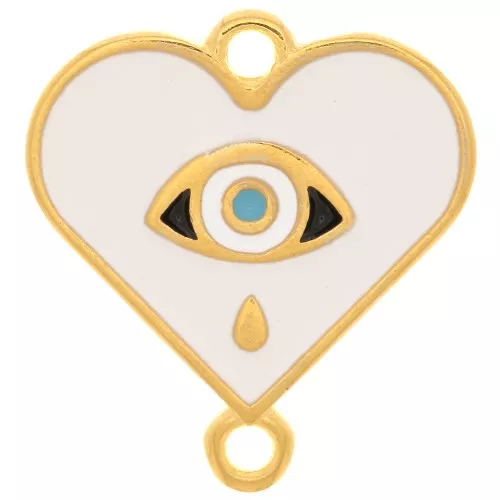 18x17mm Spacer with eye pattern and epoxy resin - Fine gold plating - White x1