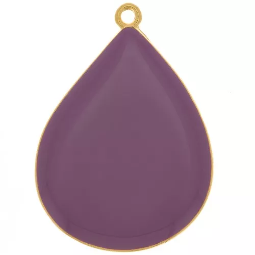 32x23mm drop Pendant with epoxy resin - Fine Gold plated - Plum x1