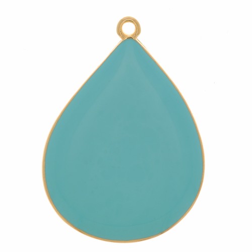 32x23mm drop Pendant with epoxy resin - Fine Gold plated - Turquoise x1