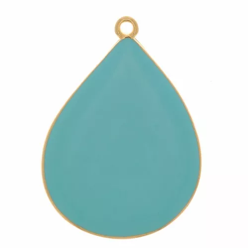 32x23mm drop Pendant with epoxy resin - Fine Gold plated - Turquoise x1