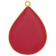 32x23mm drop Pendant with epoxy resin - Fine Gold plated - Red x1