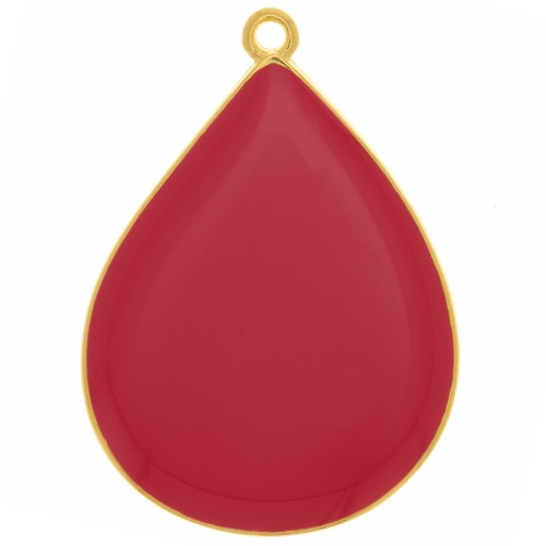 32x23mm drop Pendant with epoxy resin - Fine Gold plated - Red x1