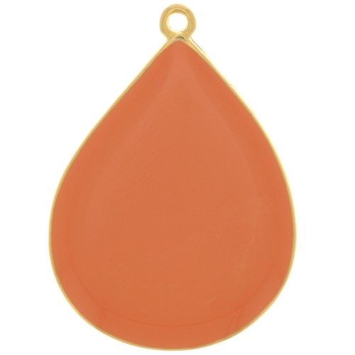 32x23mm drop Pendant with epoxy resin - Fine Gold plated - Salmon x1
