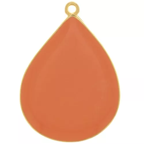 32x23mm drop Pendant with epoxy resin - Fine Gold plated - Salmon x1