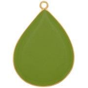32x23mm drop Pendant with epoxy resin - Fine Gold plated - Light Green x1
