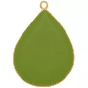 32x23mm drop Pendant with epoxy resin - Fine Gold plated - Light Green x1
