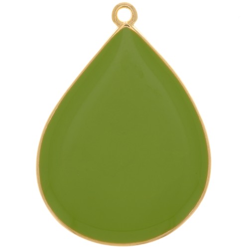 32x23mm drop Pendant with epoxy resin - Fine Gold plated - Light Green x1