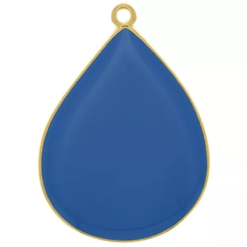 32x23mm drop Pendant with epoxy resin - Fine Gold plated - Royal blue x1