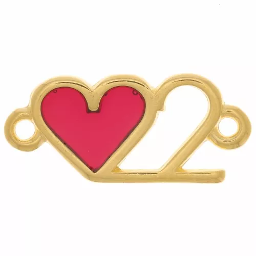 20x9mm Double heart spacer with epoxy resin - Fine Gold Plated - Red x1