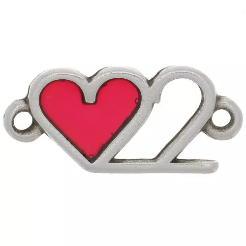20x9mm Double heart spacer with epoxy resin - Antique silver - Red x1