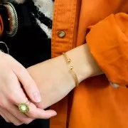 Adjustable jonc Bracelet - Twisted Rope Effect - Fine Gold plated x1