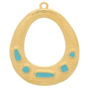 34x28mm Oval ethnic pendant - epoxy resin - Fine Gold plated - Turquoise x1|raw }}
