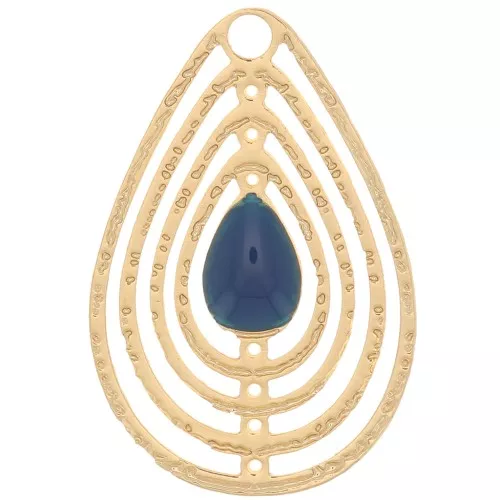 18x12mm Openwork charm with epoxy resin - Gold Tone - Petrol Blue x1