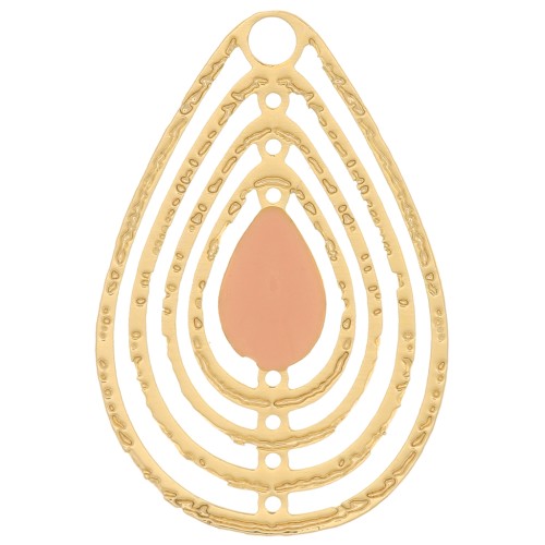 18x12mm Openwork charm with epoxy resin - Gold Tone - Light Pink x1