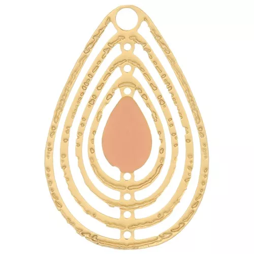 18x12mm Openwork charm with epoxy resin - Gold Tone - Light Pink x1