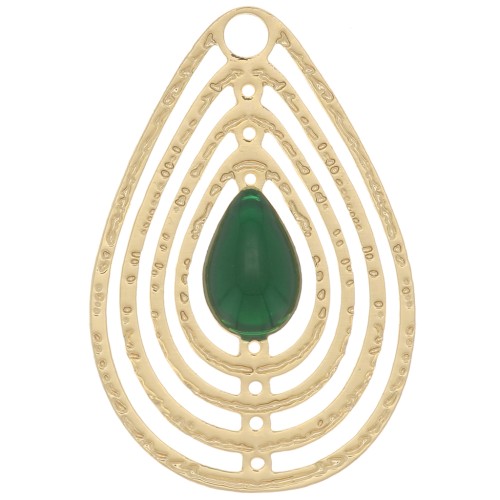 18x12mm Openwork charm with epoxy resin - Gold Tone - Fir Green x1x1