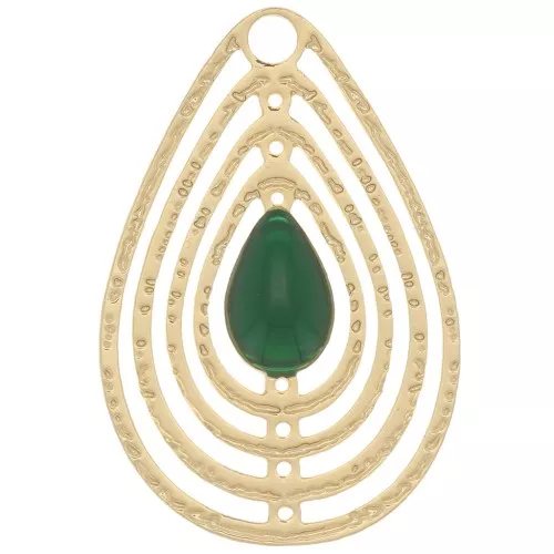 18x12mm Openwork charm with epoxy resin - Gold Tone - Fir Green x1x1
