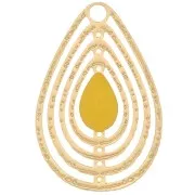 18x12mm Openwork charm with epoxy resin - Gold Tone - Yellow x1