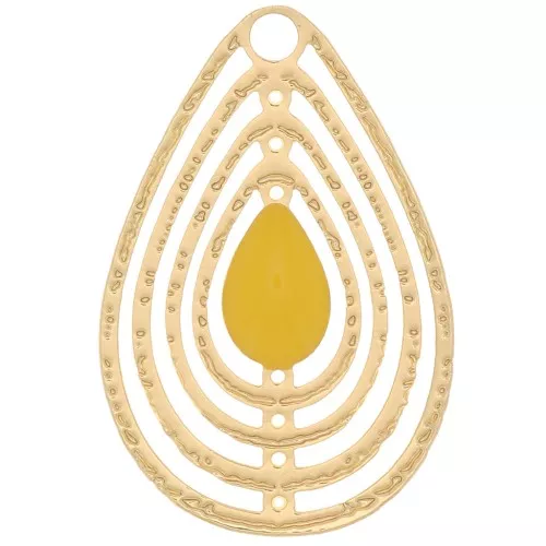 18x12mm Openwork charm with epoxy resin - Gold Tone - Yellow x1