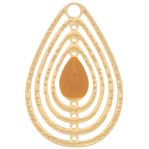 18x12mm Openwork charm with epoxy resin - Gold Tone - Mustard x1