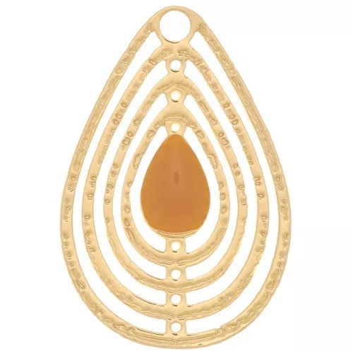 18x12mm Openwork charm with epoxy resin - Gold Tone - Mustard x1
