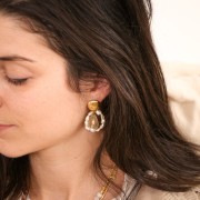 18x12mm Openwork charm with epoxy resin - Gold Tone - Mustard x1