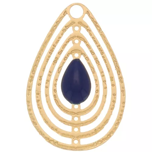 18x12mm Openwork charm with epoxy resin - Gold Tone - Night Blue x1