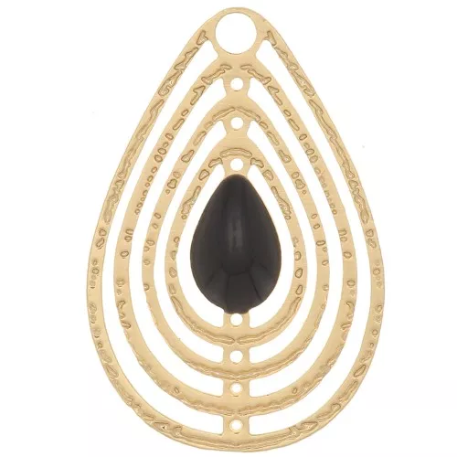 18x12mm Openwork charm with epoxy resin - Gold Tone - Black x1