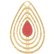 18x12mm Openwork charm with epoxy resin - Gold Tone - Pink Coral x1