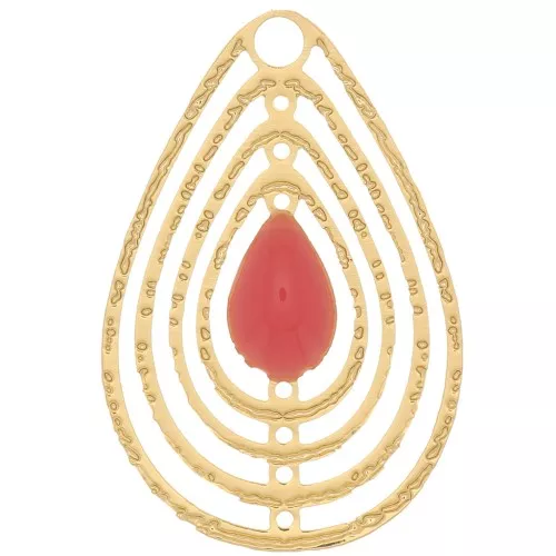 18x12mm Openwork charm with epoxy resin - Gold Tone - Pink Coral x1