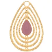 18x12mm Openwork charm with epoxy resin - Gold Tone - Pink x1