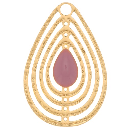18x12mm Openwork charm with epoxy resin - Gold Tone - Pink x1