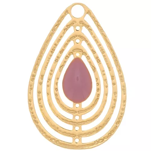18x12mm Openwork charm with epoxy resin - Gold Tone - Pink x1