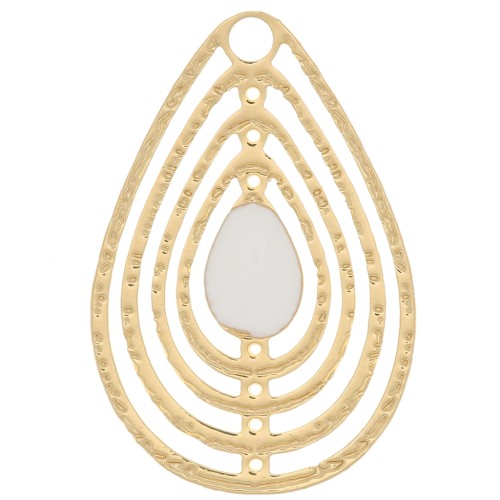 18x12mm Openwork charm with epoxy resin - Gold Tone - White x1
