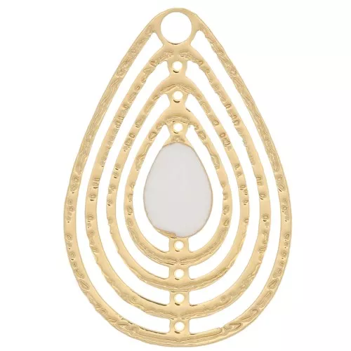 18x12mm Openwork charm with epoxy resin - Gold Tone - White x1