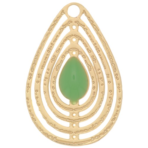 18x12mm Openwork charm with epoxy resin - Gold Tone - Mint x1