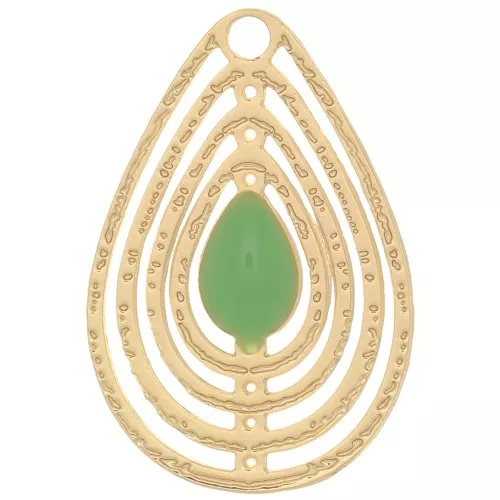 18x12mm Openwork charm with epoxy resin - Gold Tone - Mint x1