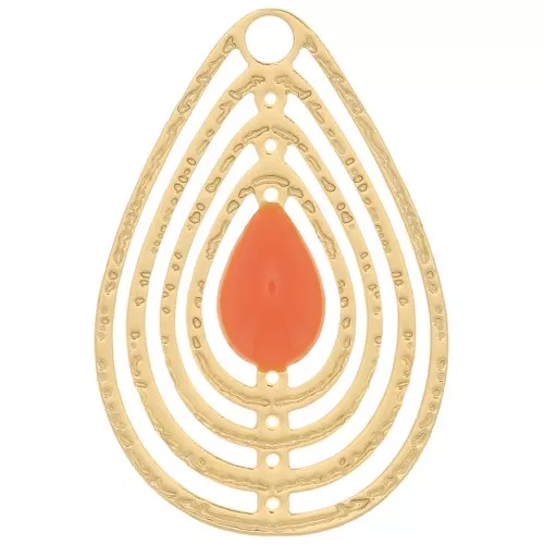 18x12mm Openwork charm with epoxy resin - Gold Tone - Orange x1