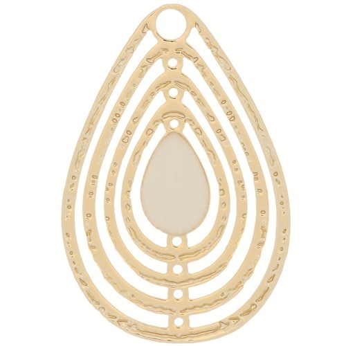 18x12mm Openwork charm with epoxy resin - Gold Tone - Cream x1