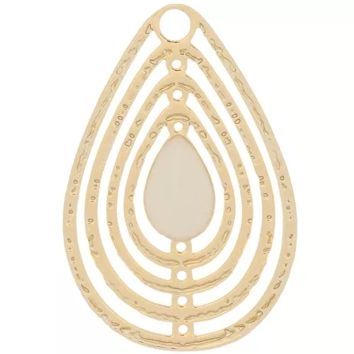 18x12mm Openwork charm with epoxy resin - Gold Tone - Cream x1