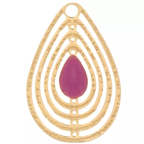 18x12mm Openwork charm with epoxy resin - Gold Tone - Dark Pink x1