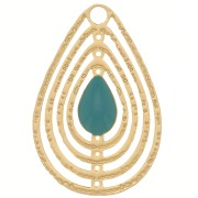 18x12mm Openwork charm with epoxy resin - Gold Tone - Turquoise Green x1